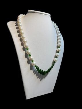 Ngọc trai Edison phối với ngọc bích Nephrite Canada