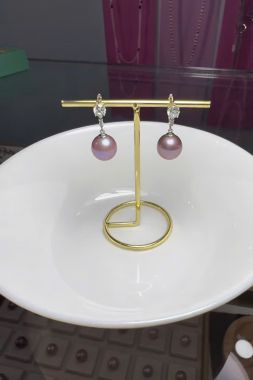 Hoa tai ngọc trai Edison màu tím tự nhiên