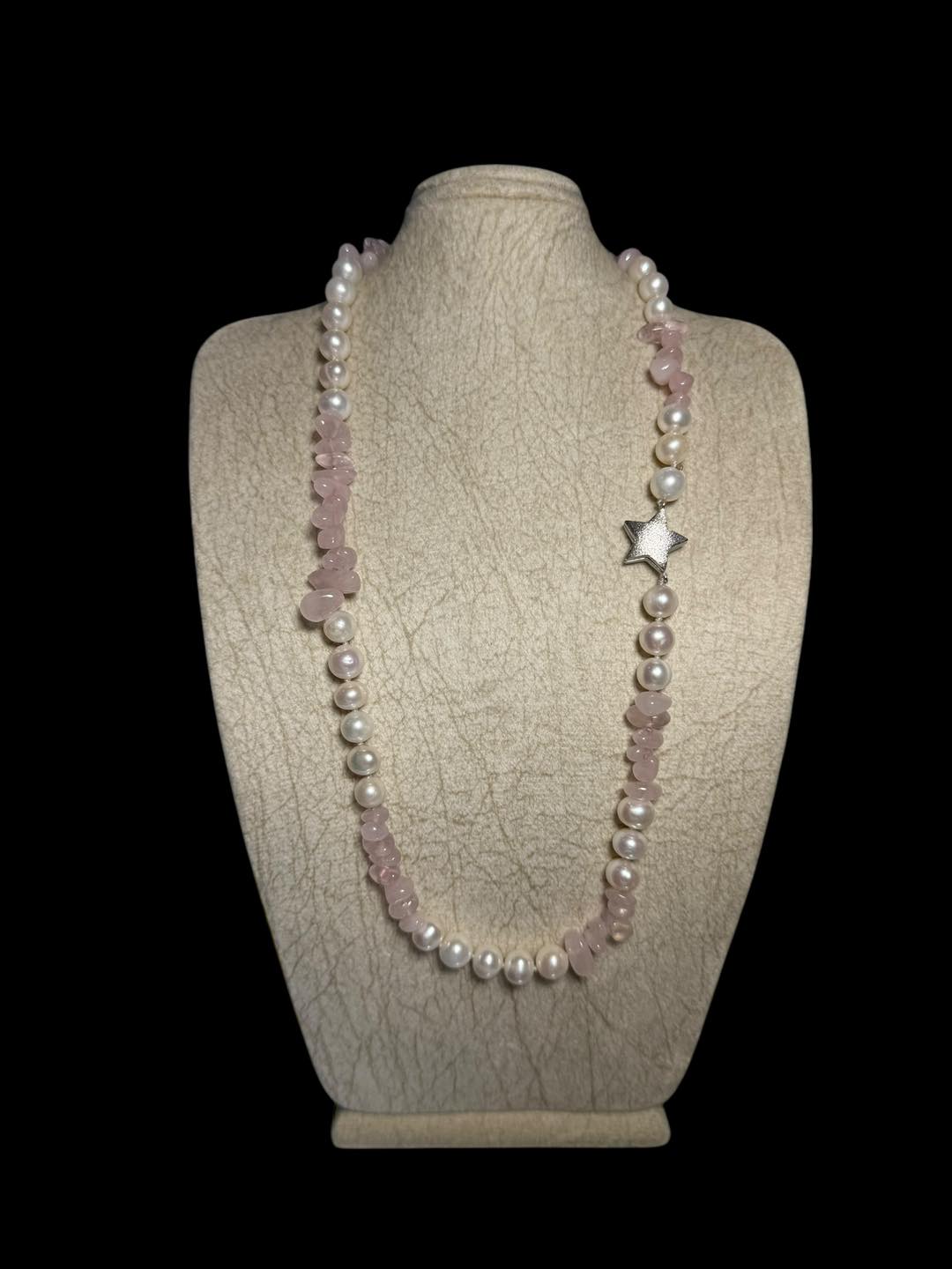 Chuỗi ngọc trai kết hợp thạch anh hồng