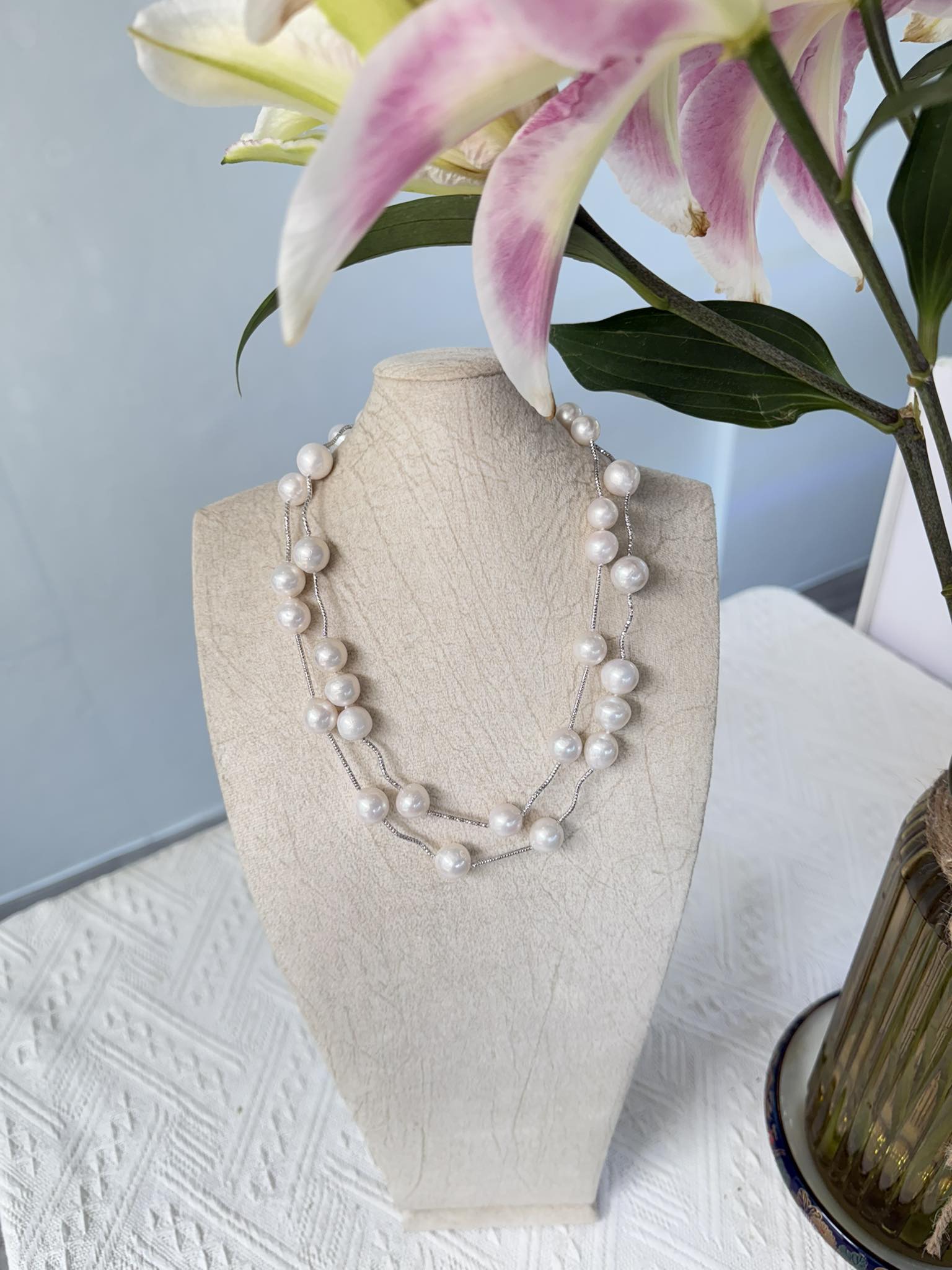 Dây chuyền ngọc trai trắng phối bạc